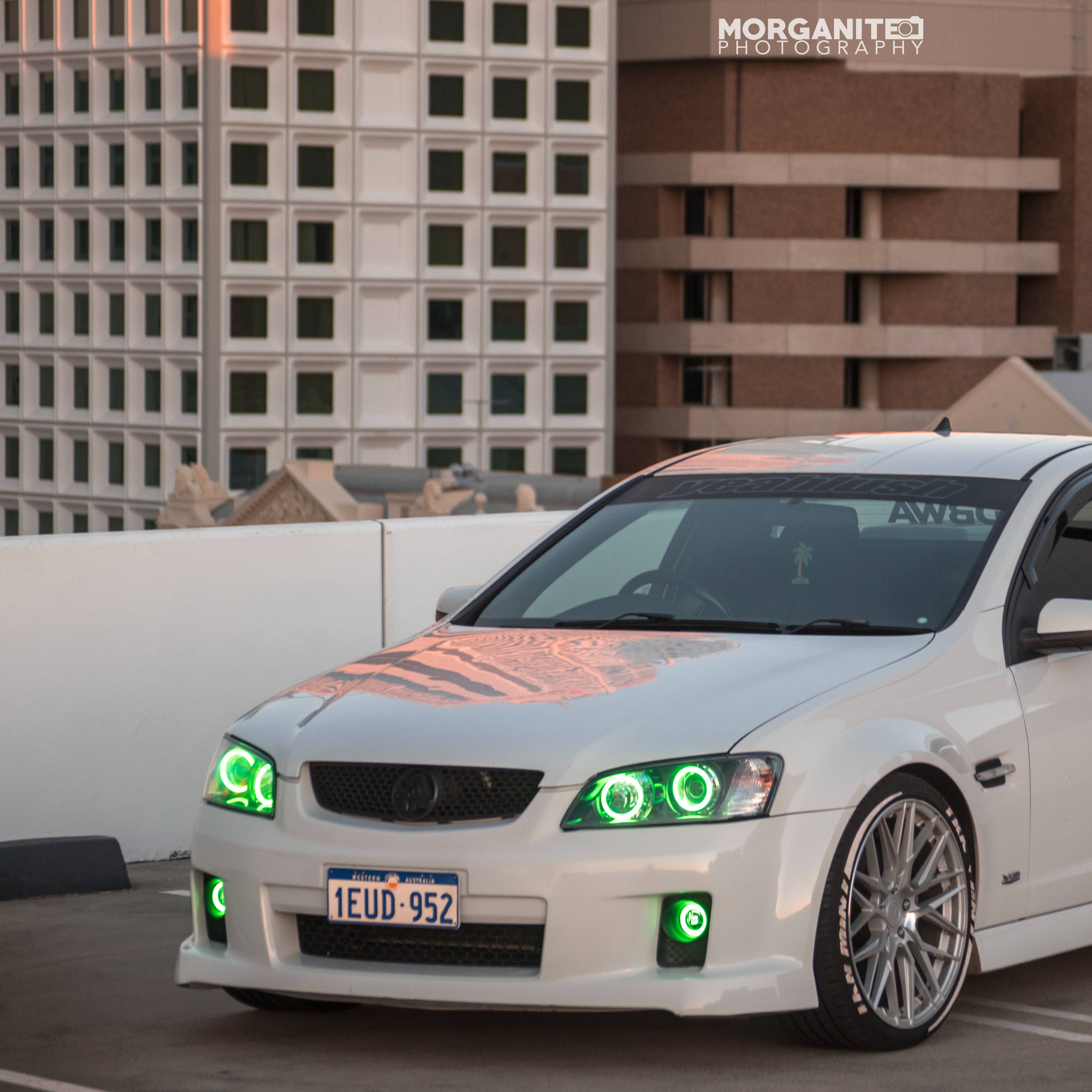 Holden VE Series 1 Headlights Green angel eye halo lights by Spectrum Angel Eyes