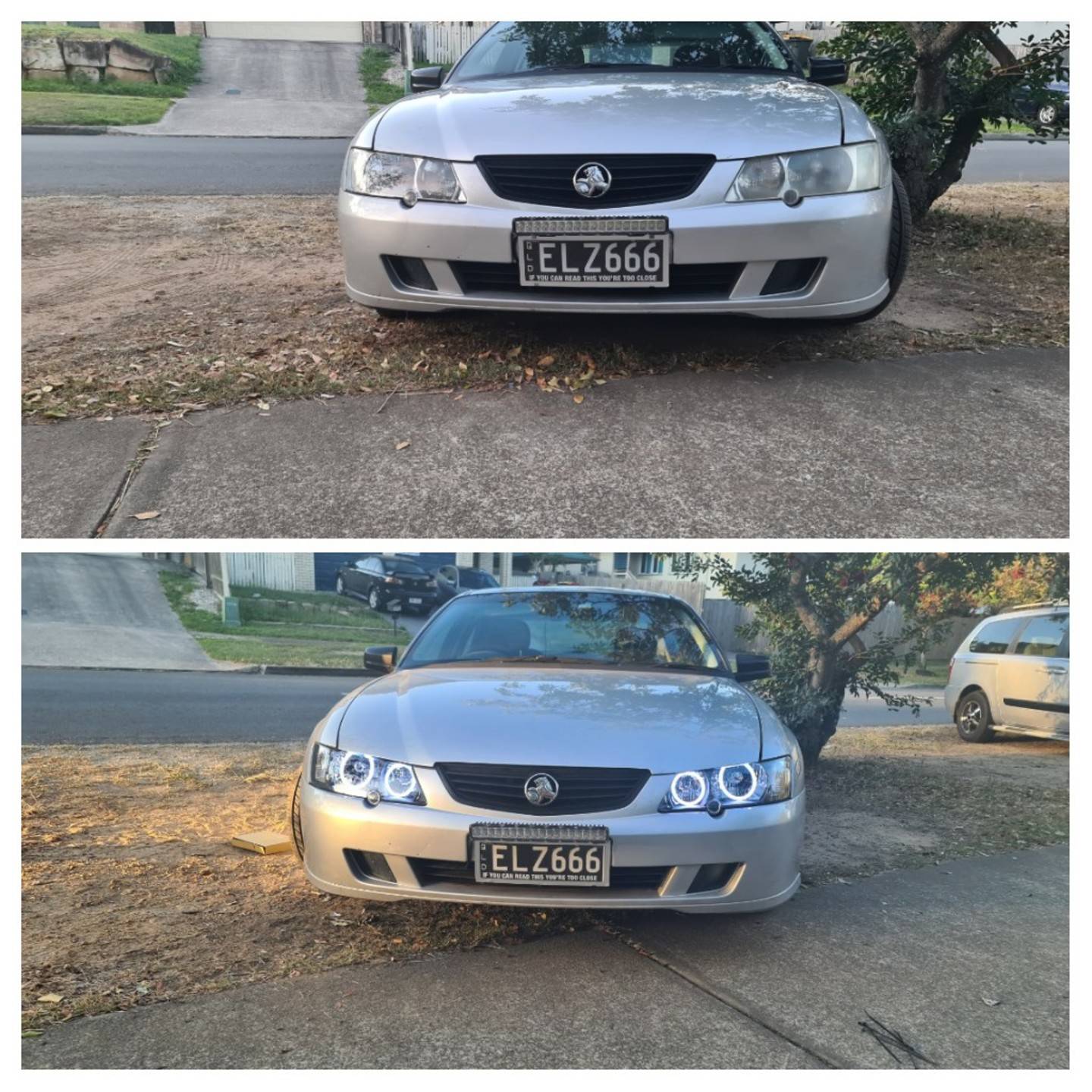 Holden VY SS Headlights White Black angel eye halo lights by Spectrum Angel Eyes