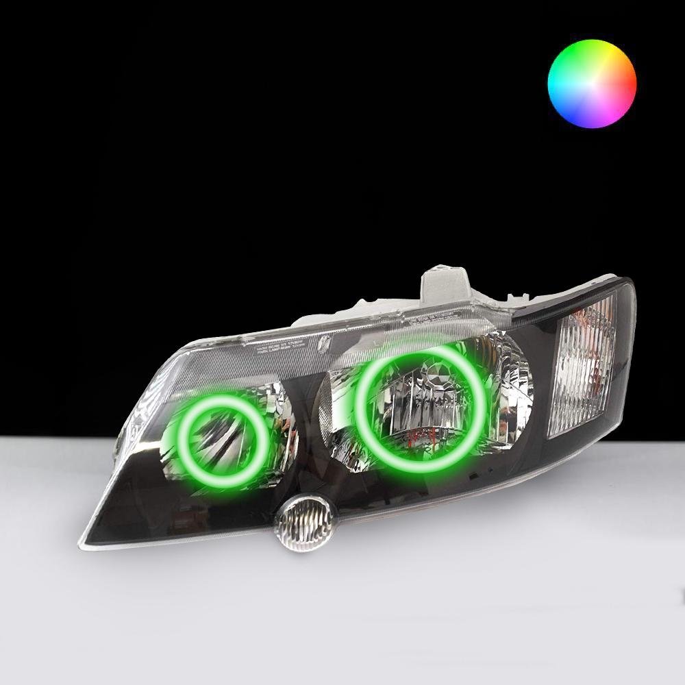 Holden VY SS Headlights Green angel eye halo lights by Spectrum Angel Eyes