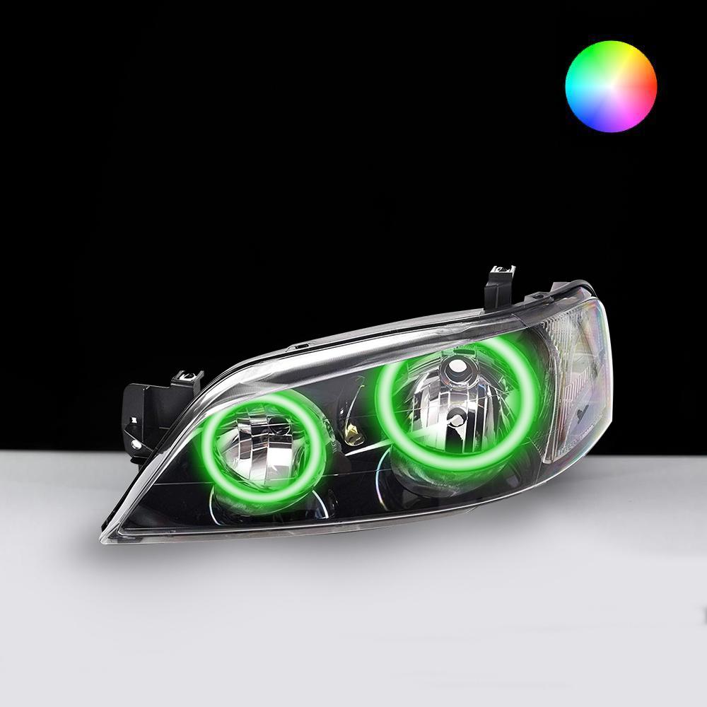Ford BA BF XT Headlights with green LED angel eye halo lights by Spectrum