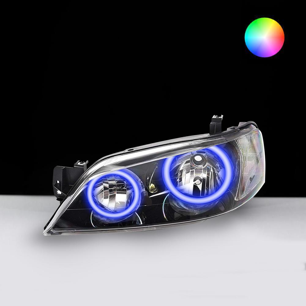 Ford BA BF XT Headlights with purple LED angel eye halo lights by Spectrum