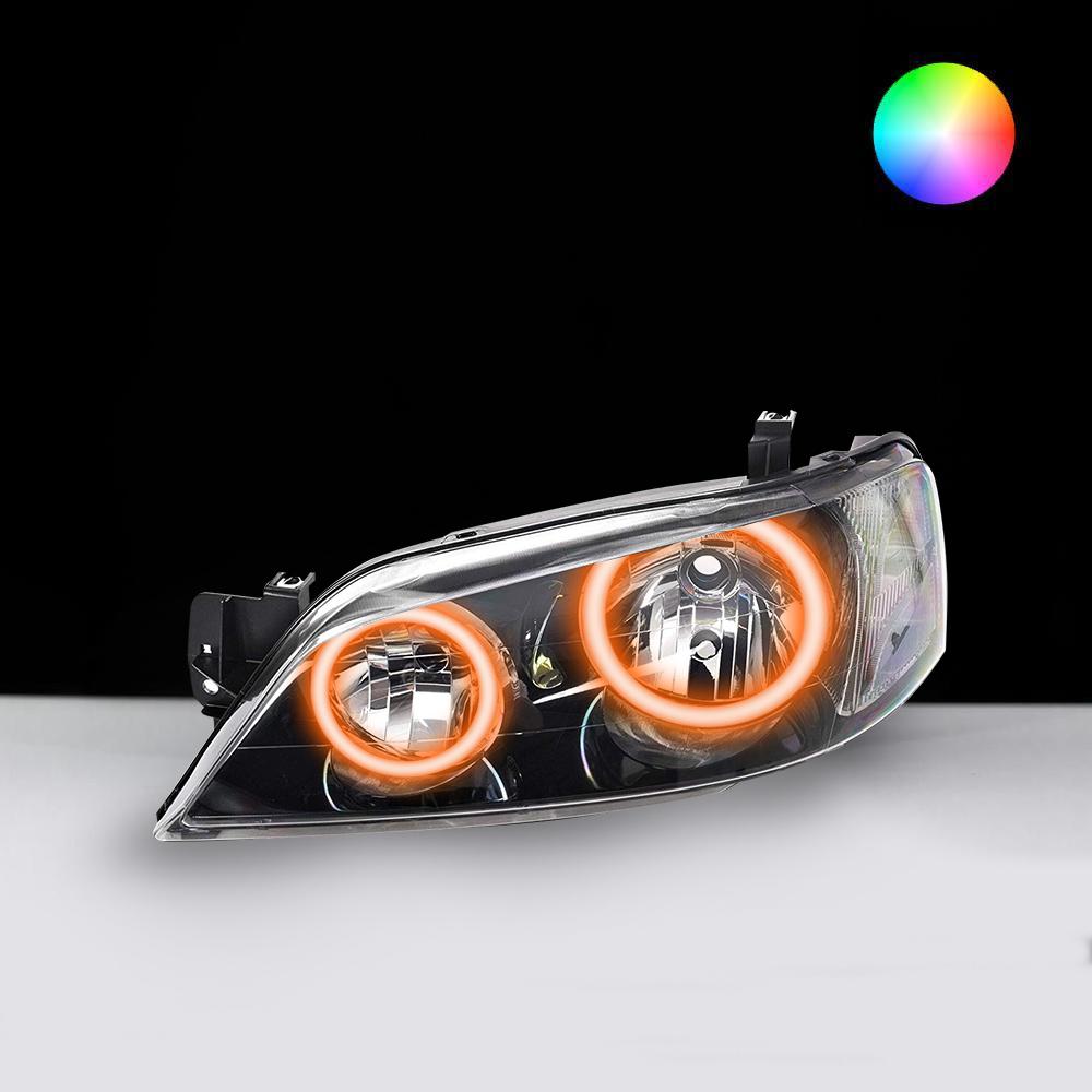 Ford BA BF XT Headlights with red LED angel eye halo lights by Spectrum