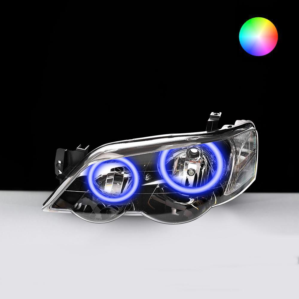 Ford Falcon BA BF XR6 XR8 Headlights with blue LED angel eye halo lights by Spectrum