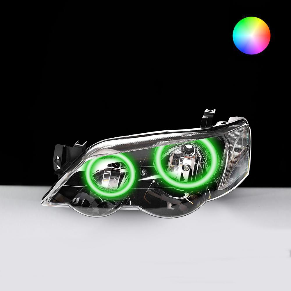 Ford Falcon BA BF XR6 XR8 Headlights with green LED angel eye halo lights by Spectrum