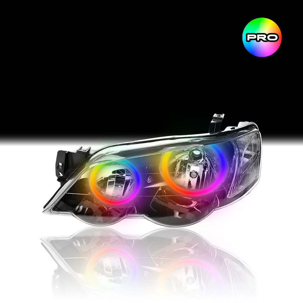 Custom RGB angel eye lights for Ford Falcon BA BF XR6 XR8 Headlights with RGBW colour-changing halo rings by Spectrum Angel Eyes