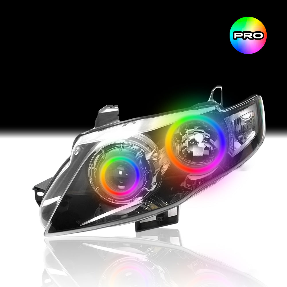 Custom RGB angel eye headlights for Ford FG MK2 G6 XT FPV Falcon with RGBW colour-changing halo rings by Spectrum