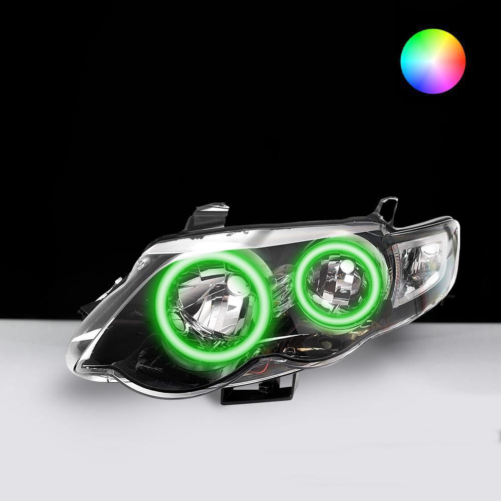 Ford FG XR6 XR8 MK1 Headlights with green LED angel eye halo lights by Spectrum