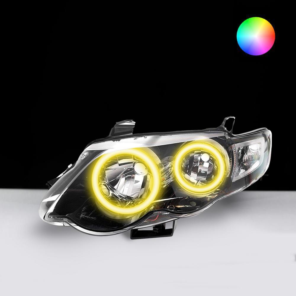 Ford FG XR6 XR8 MK1 Headlights with yellow LED angel eye halo lights by Spectrum