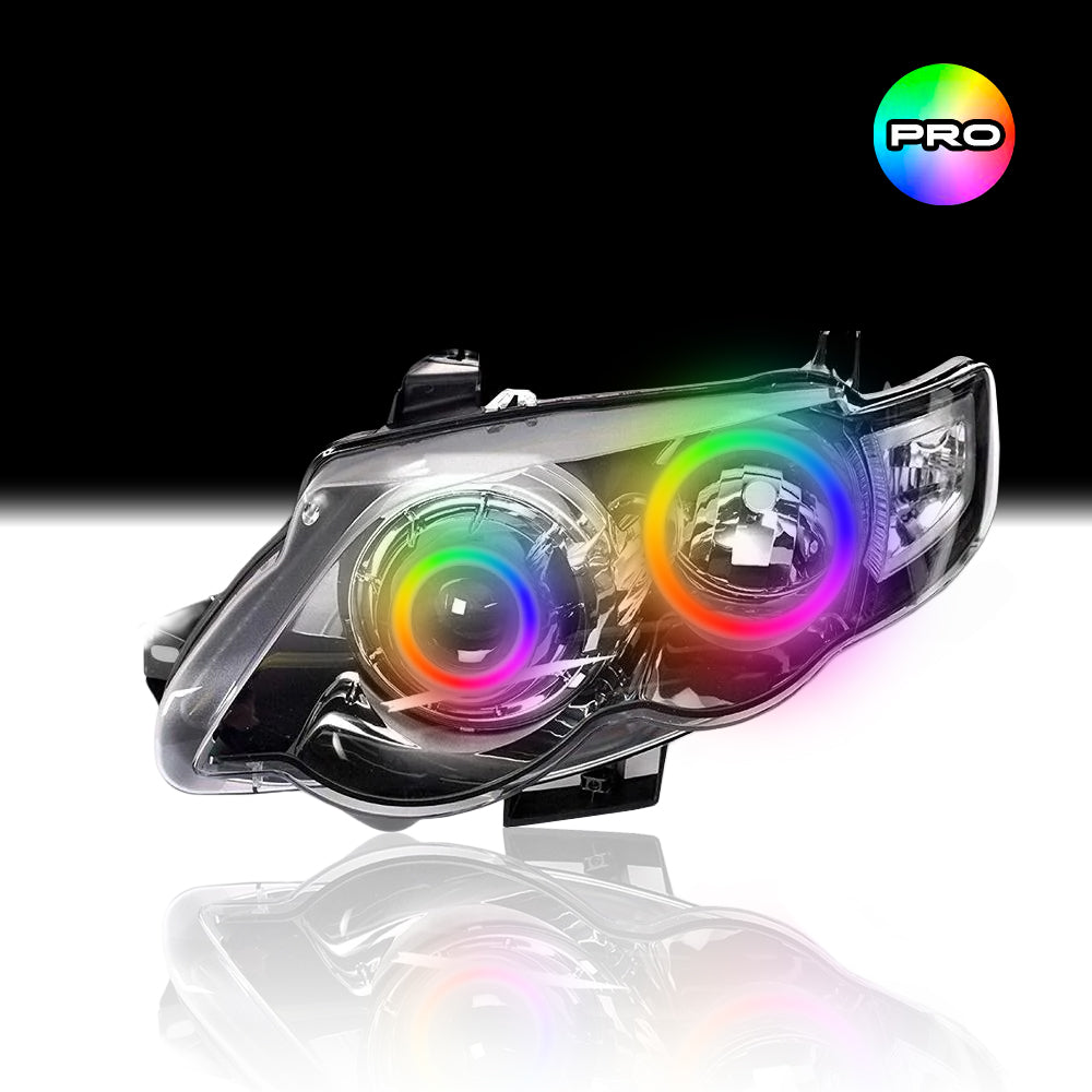 Custom RGB angel eye lights for Ford FG XR6 XR8 MK2 Headlights with RGBW colour-changing halo rings by Spectrum Angel Eyes