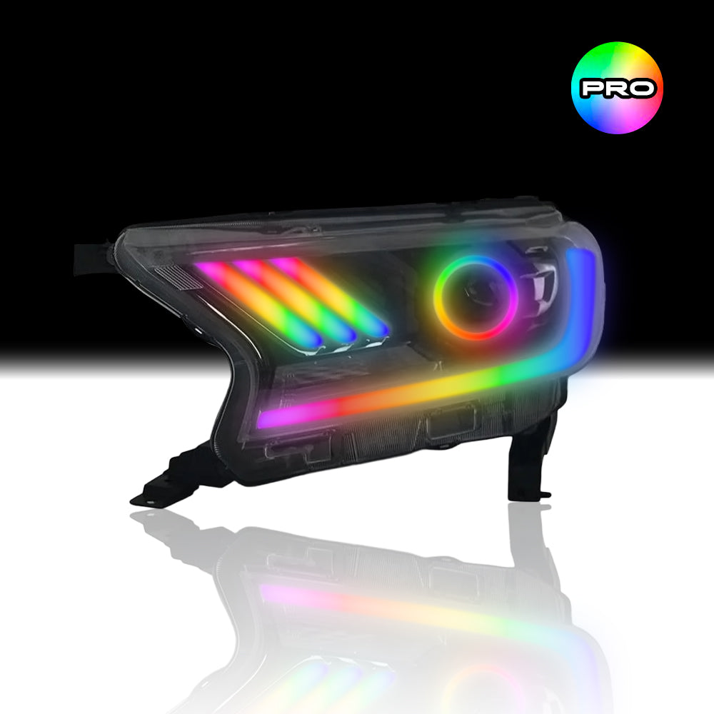 Custom RGB angel eye lights for Ford Ranger 2015 - 2022 Headlights with RGBW colour-changing halo rings by Spectrum Angel Eyes