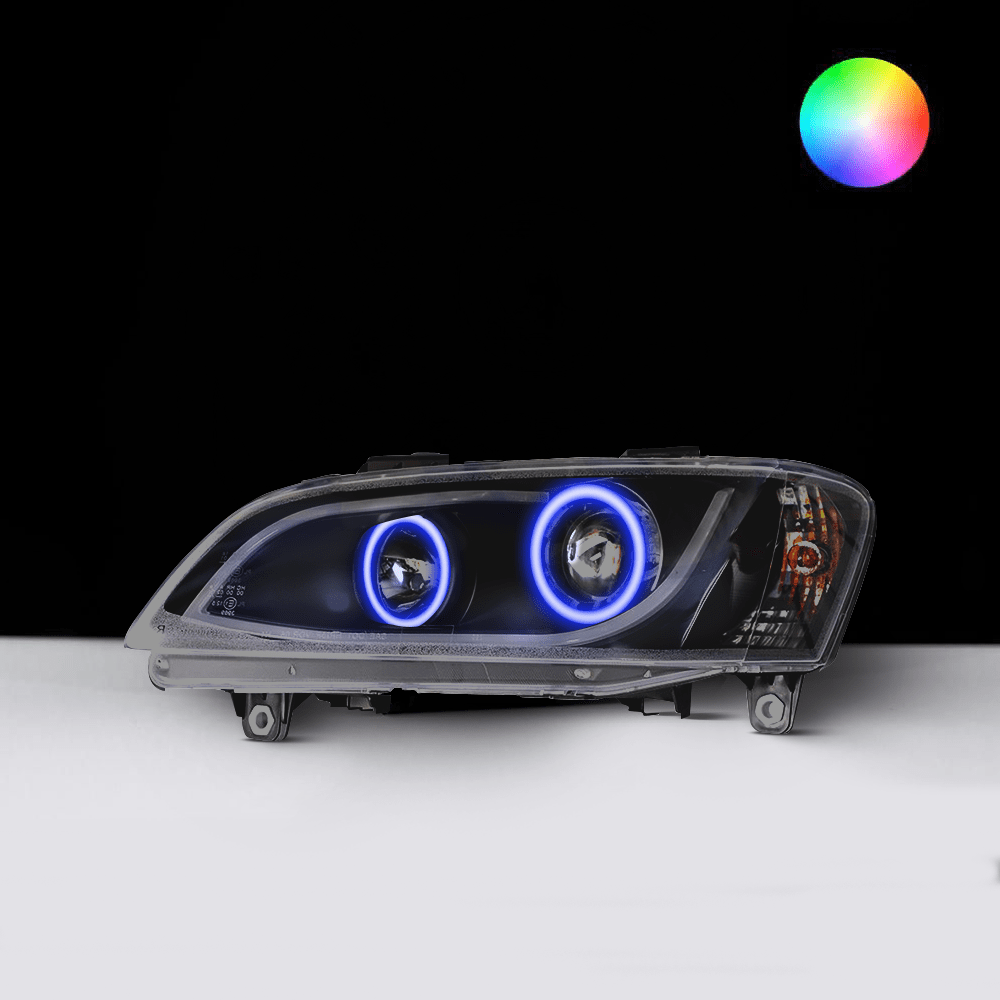 Holden VE Series 1 Black DRL Headlights with blue LED angel eye halo lights by Spectrum