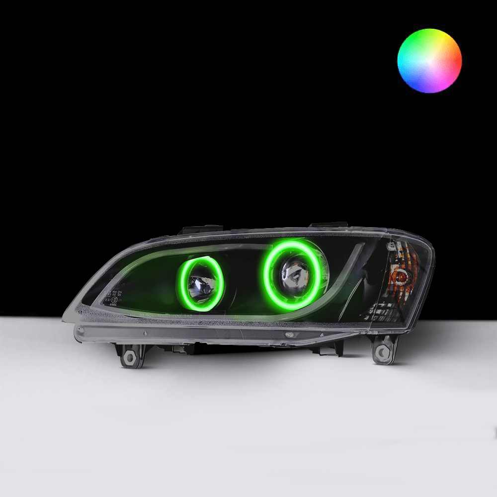 Holden VE Series 1 Black DRL Headlights with green LED angel eye halo lights by Spectrum