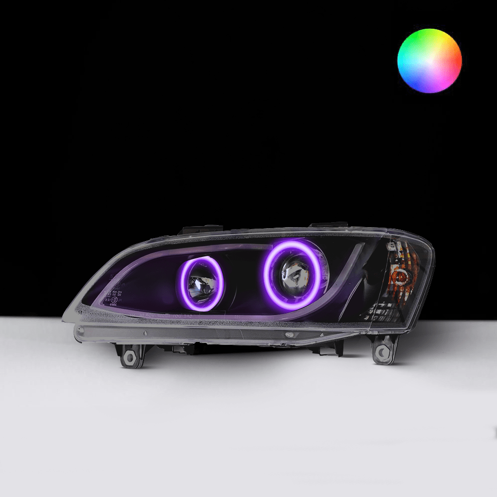 Holden VE Series 1 Black DRL Headlights with purple LED angel eye halo lights by Spectrum