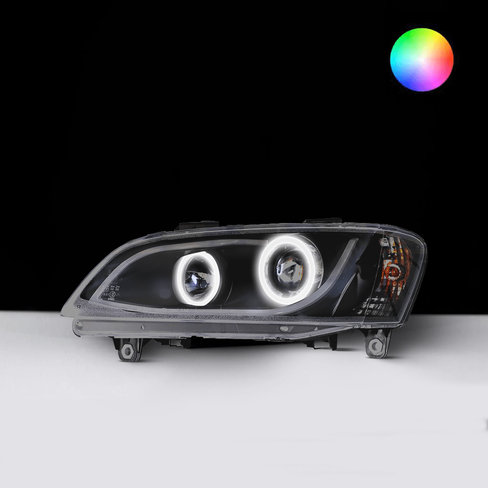 Holden VE Series 1 Black DRL Headlights with white LED angel eye halo lights by Spectrum