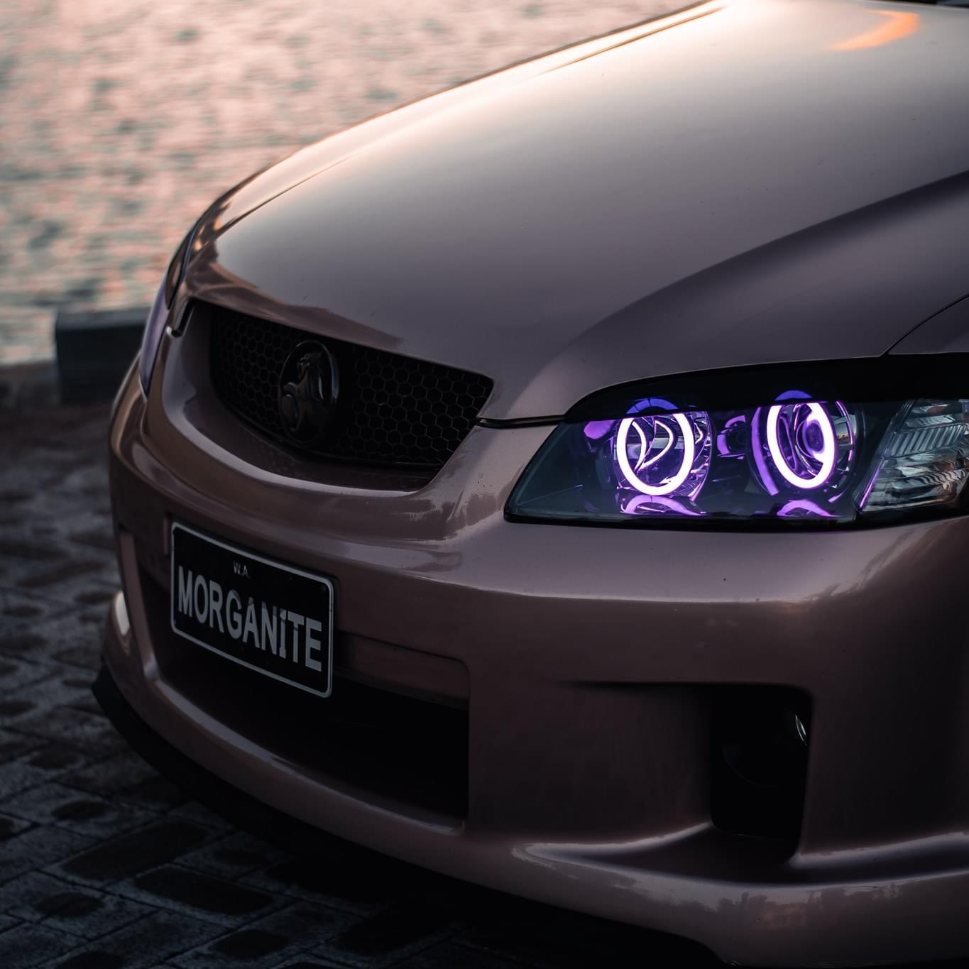 Holden VE Series 1 Headlights with purple LED angel eye halo lights by Spectrum
