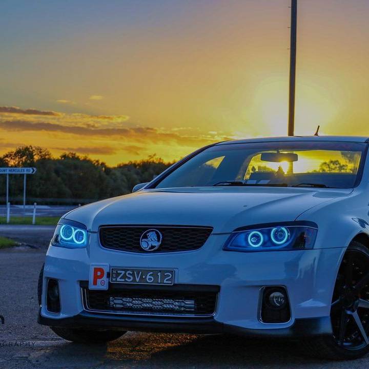 Holden VE Series 2 Black DRL Headlights with black LED angel eye halo lights by Spectrum