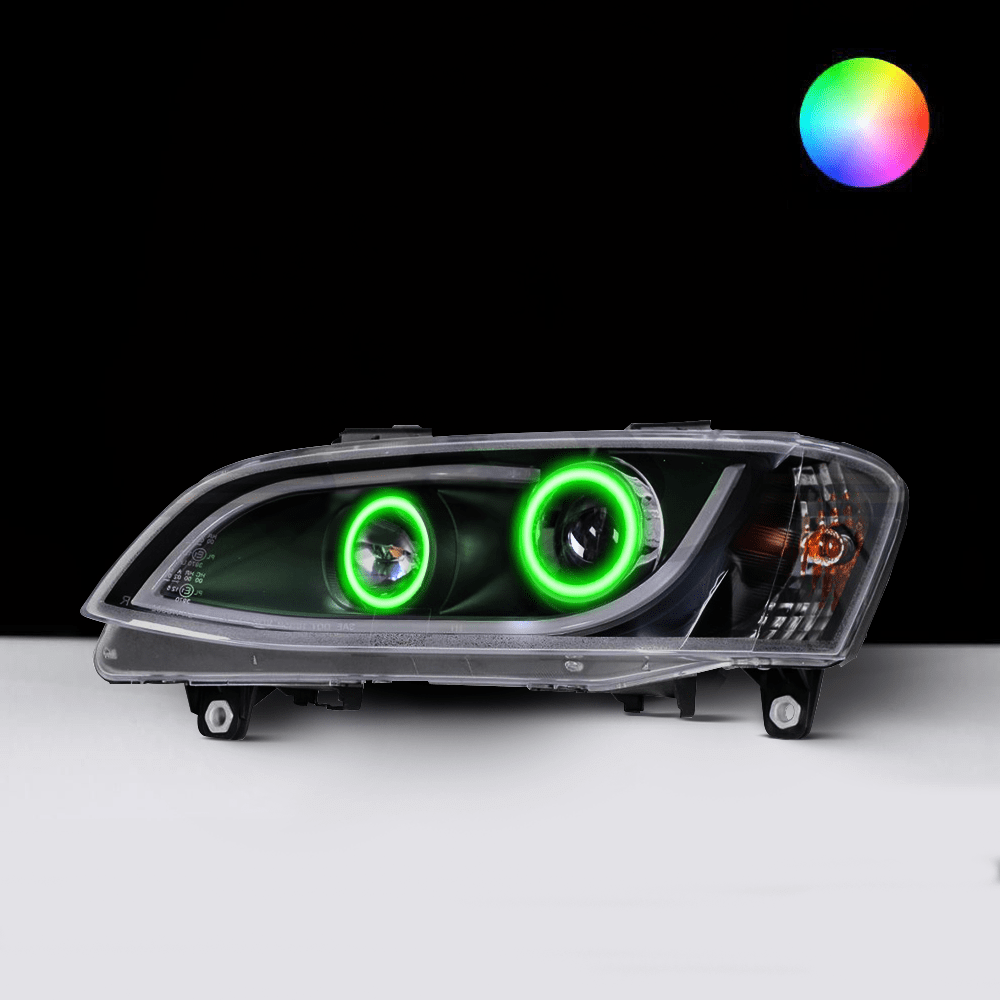 Holden VE Series 2 Black DRL Headlights with green LED angel eye halo lights by Spectrum