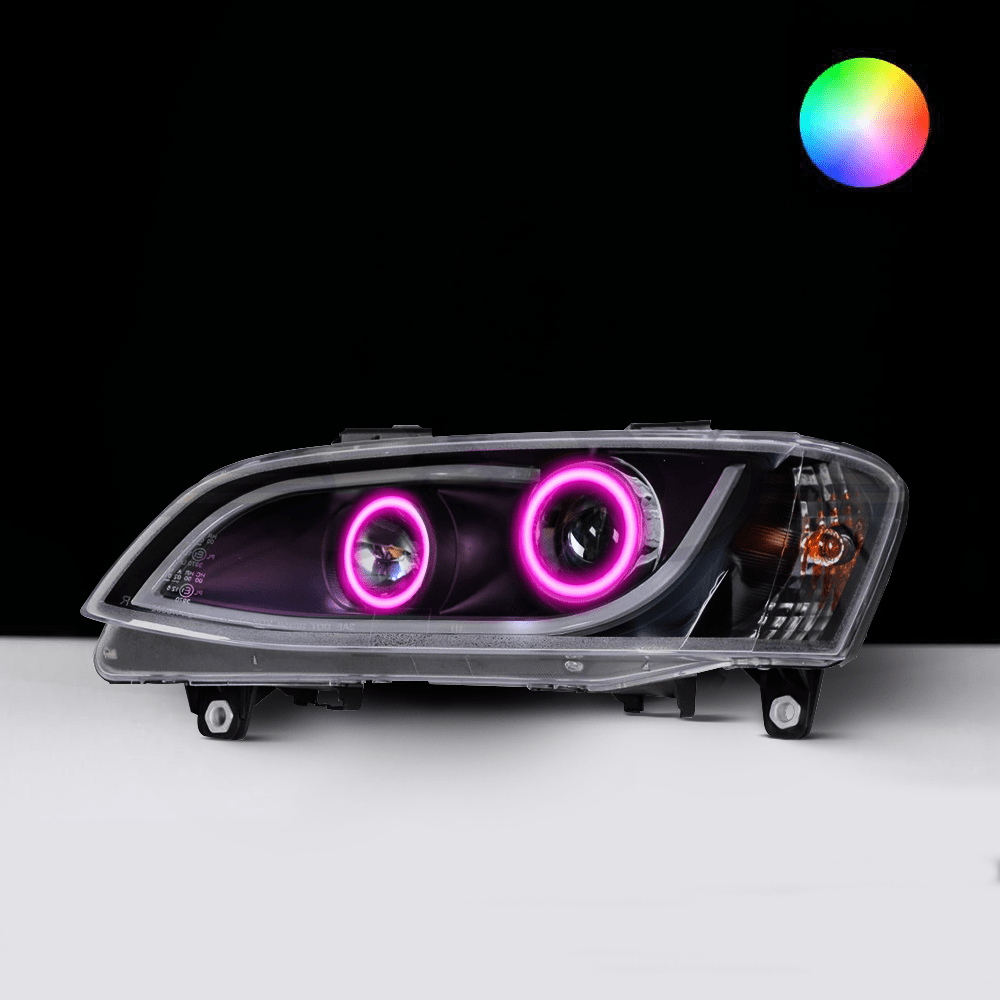 Holden VE Series 2 Black DRL Headlights with pink LED angel eye halo lights by Spectrum