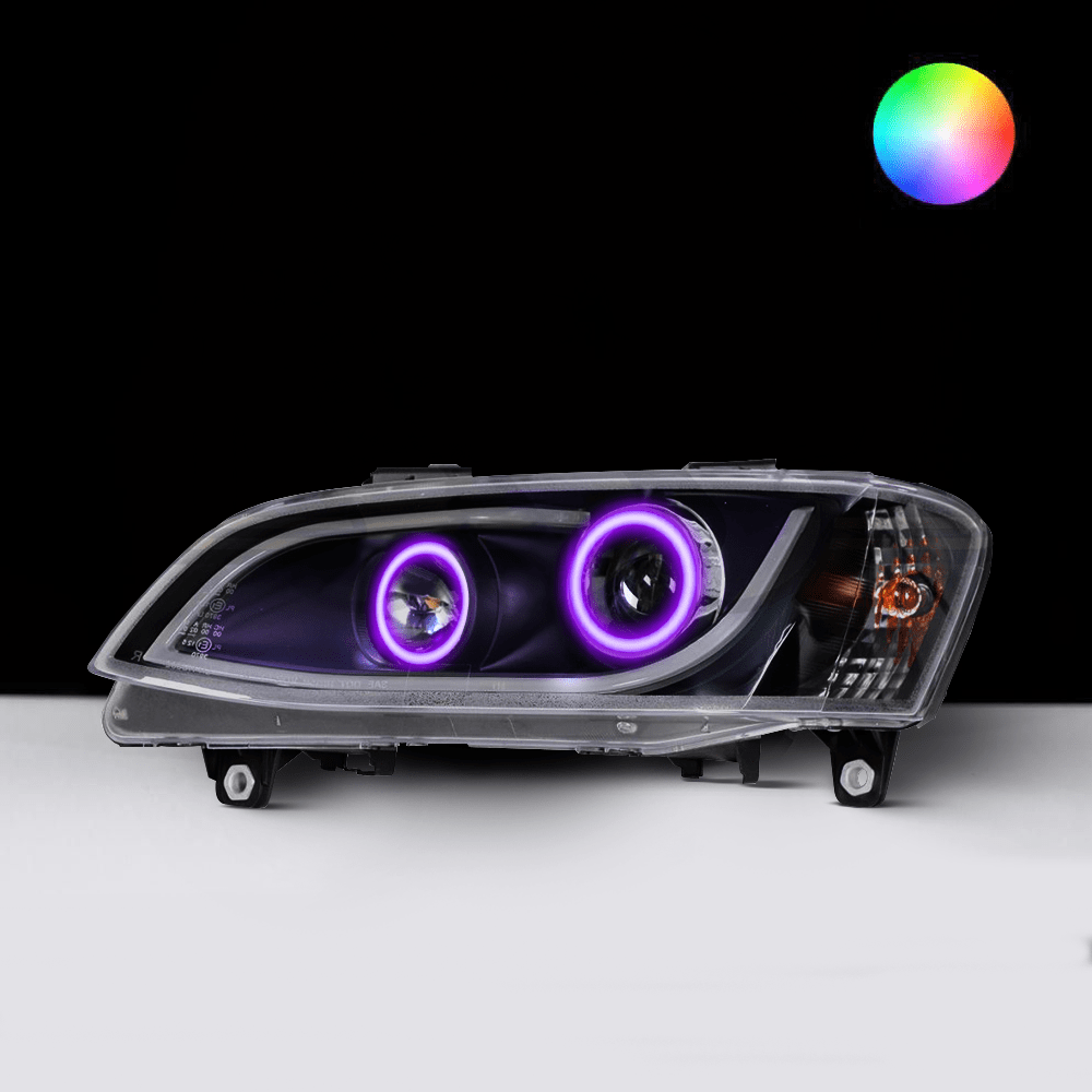Holden VE Series 2 Black DRL Headlights with purple LED angel eye halo lights by Spectrum