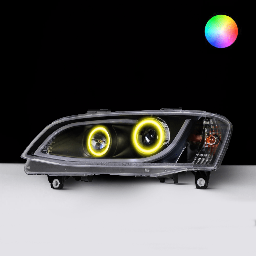 Holden VE Series 2 Black DRL Headlights with yellow LED angel eye halo lights by Spectrum