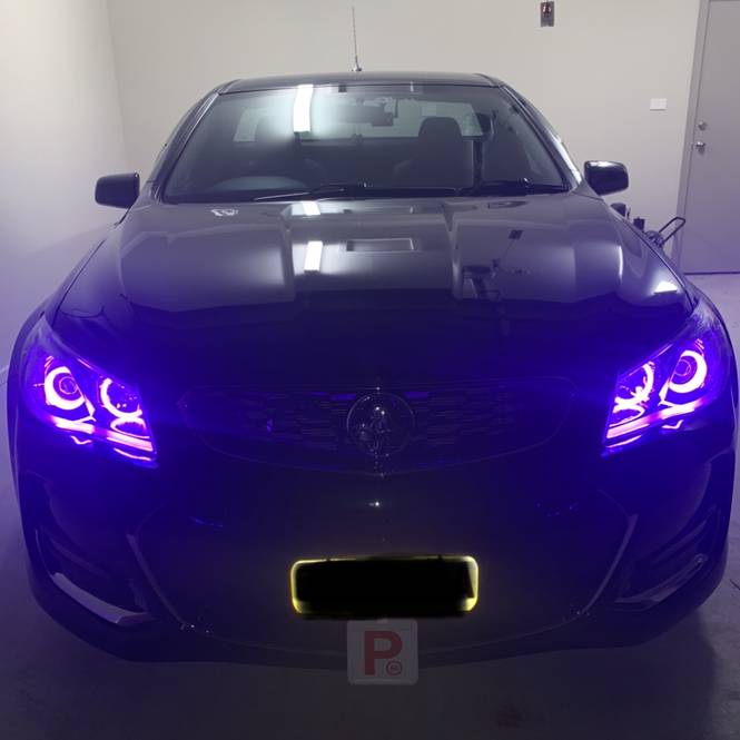 Custom LED halo headlights for Holden VF Commodore with blue angel eyes by Spectrum