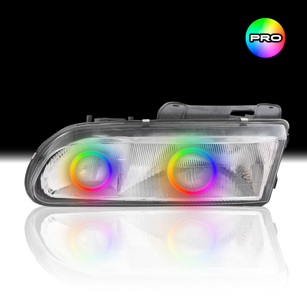 Custom RGB angel eye headlights for Holden VS Commodore with RGBW colour-changing halo rings by Spectrum Angel Eyes