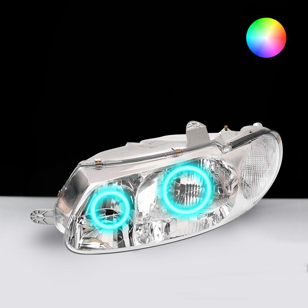 Holden VT Headlights with cyan LED angel eye halo lights by Spectrum