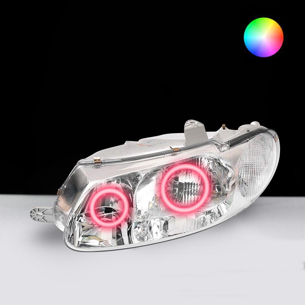 Holden VT Headlights with pink LED angel eye halo lights by Spectrum