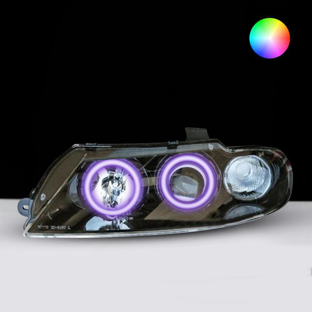 Holden VX Berlina/Calais/HSV Altezza Headlights with purple LED angel eye halo lights by Spectrum