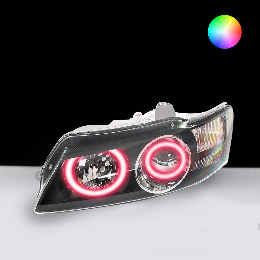 Holden VY Berlina/Calais/HSV Headlights with pink LED angel eye halo lights by Spectrum