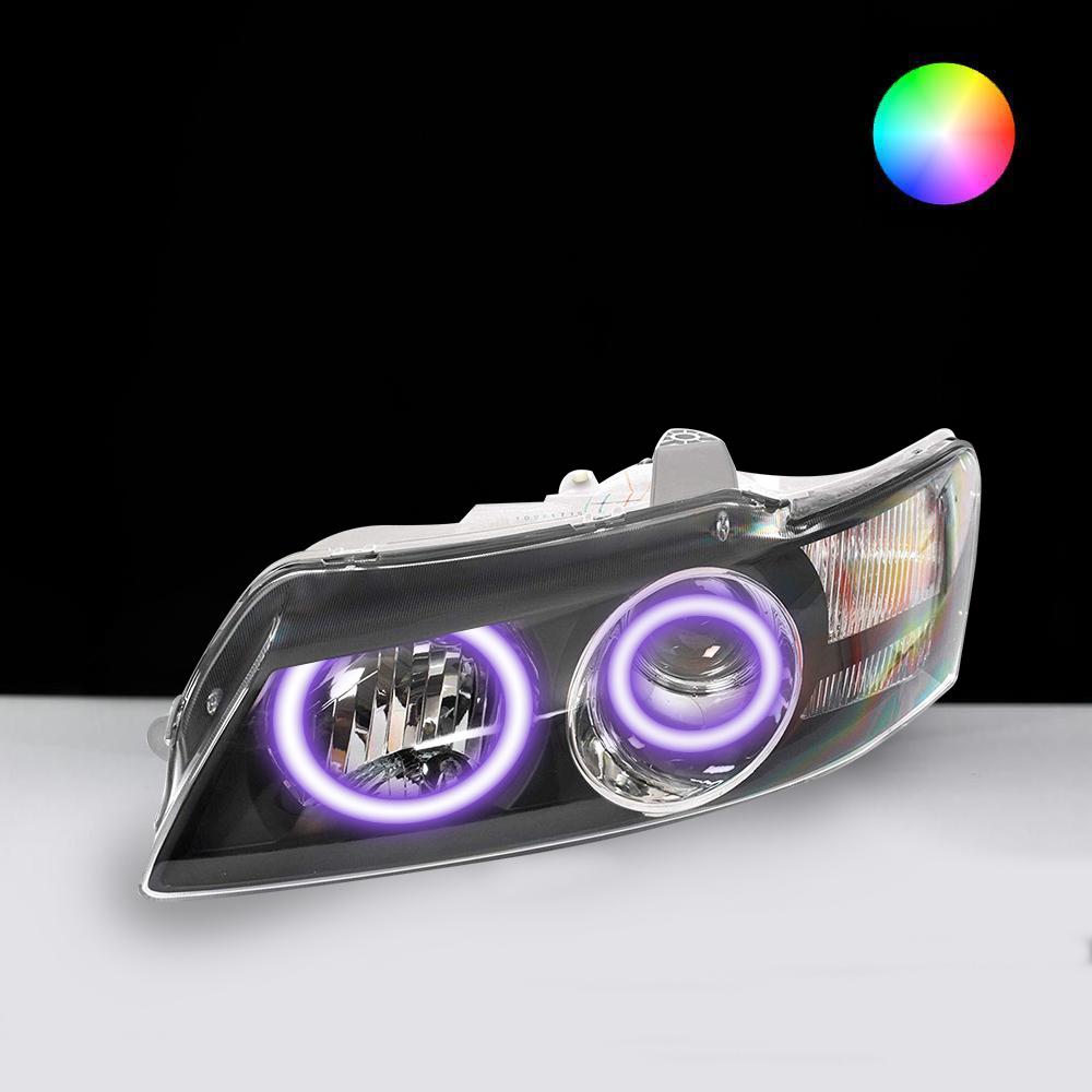 Holden VY Berlina/Calais/HSV Headlights with purple LED angel eye halo lights by Spectrum