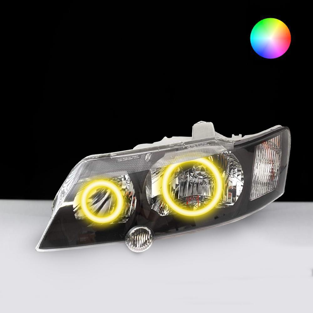 Holden VY SS Headlights with yellow LED angel eye halo lights by Spectrum