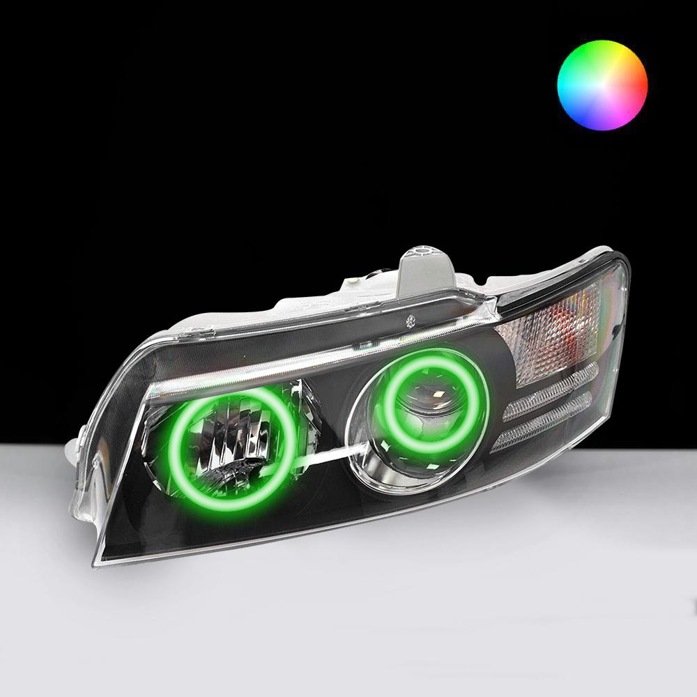 Holden VZ Headlights with green LED angel eye halo lights by Spectrum