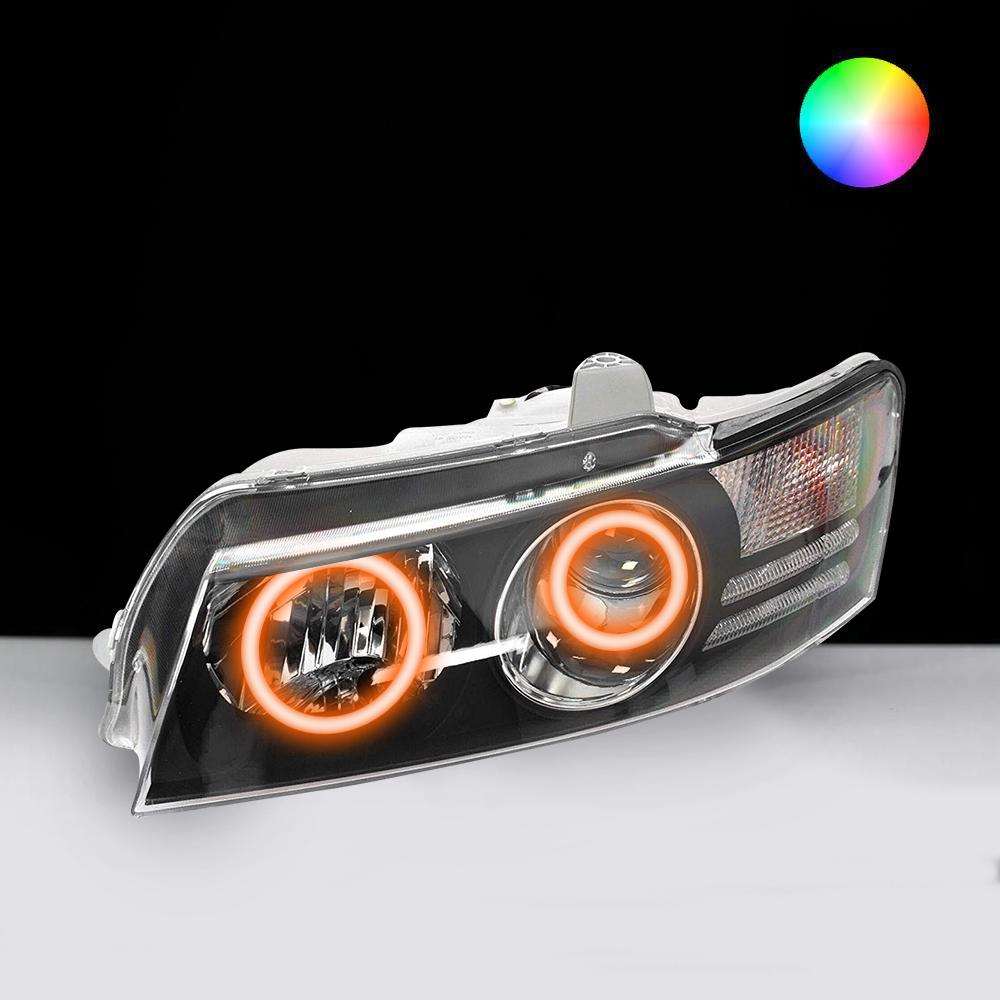 Holden VZ Headlights with orange LED angel eye halo lights by Spectrum