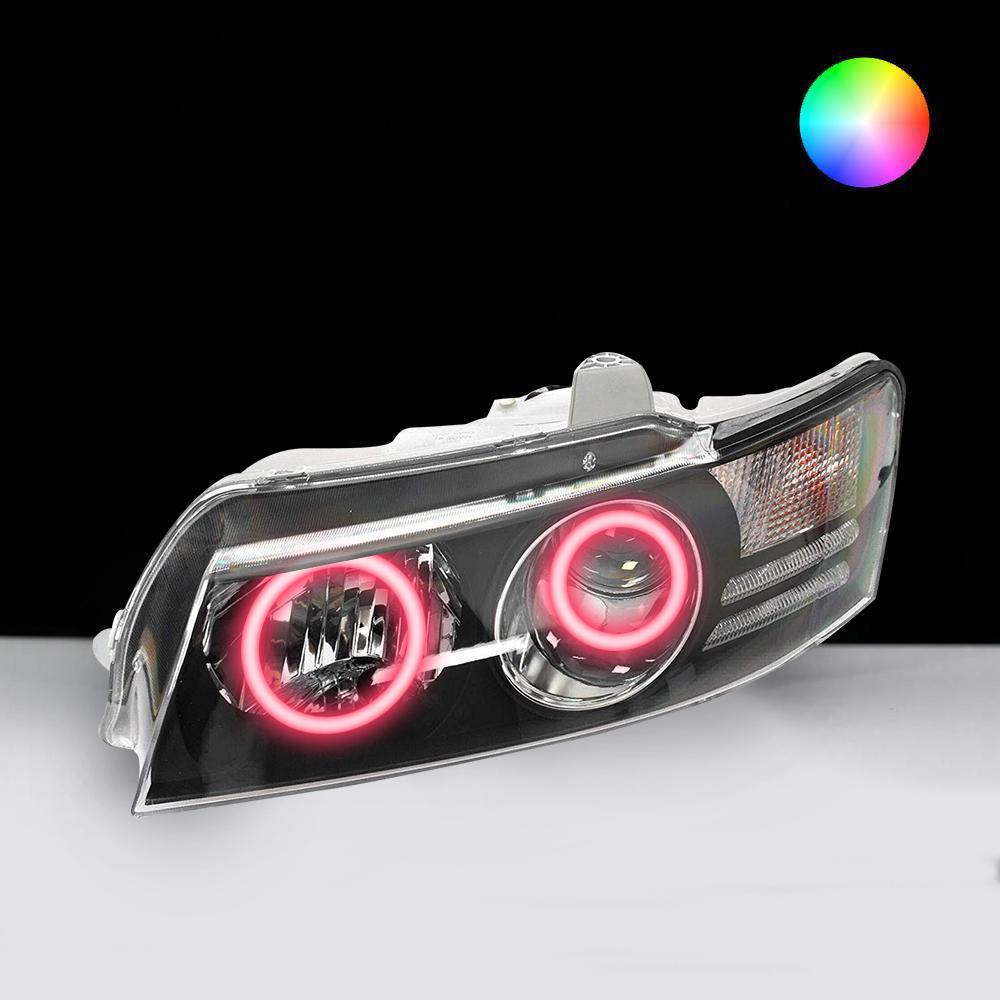 Holden VZ Headlights with pink LED angel eye halo lights by Spectrum