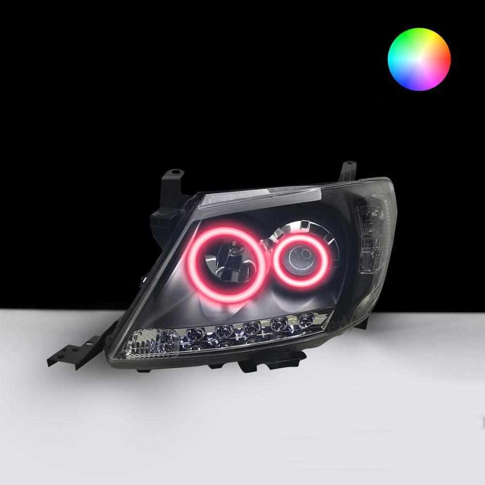 Toyota Hilux N70 2005-2011 Headlights with pink LED angel eye halo lights by Spectrum