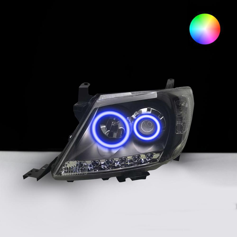 Toyota Hilux N70 2011-2015 Headlights with blue LED angel eye halo lights by Spectrum