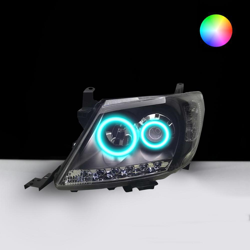Toyota Hilux N70 2011-2015 Headlights with cyan LED angel eye halo lights by Spectrum