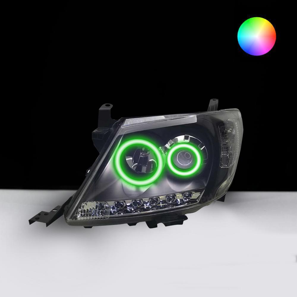 Toyota Hilux N70 2011-2015 Headlights with green LED angel eye halo lights by Spectrum