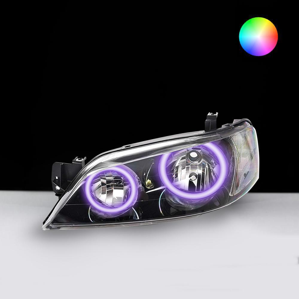 Ford BA BF XT Headlights with cyan LED angel eye halo lights by Spectrum