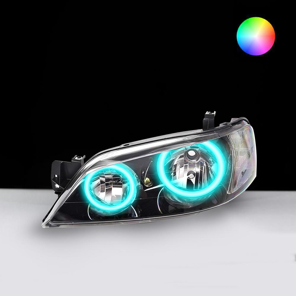 Ford BA BF XT Headlights with orange LED angel eye halo lights by Spectrum