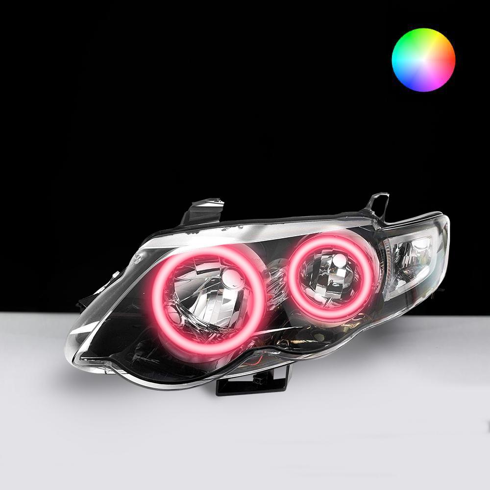 Ford FG XR6 XR8 MK1 Headlights with pink LED angel eye halo lights by Spectrum