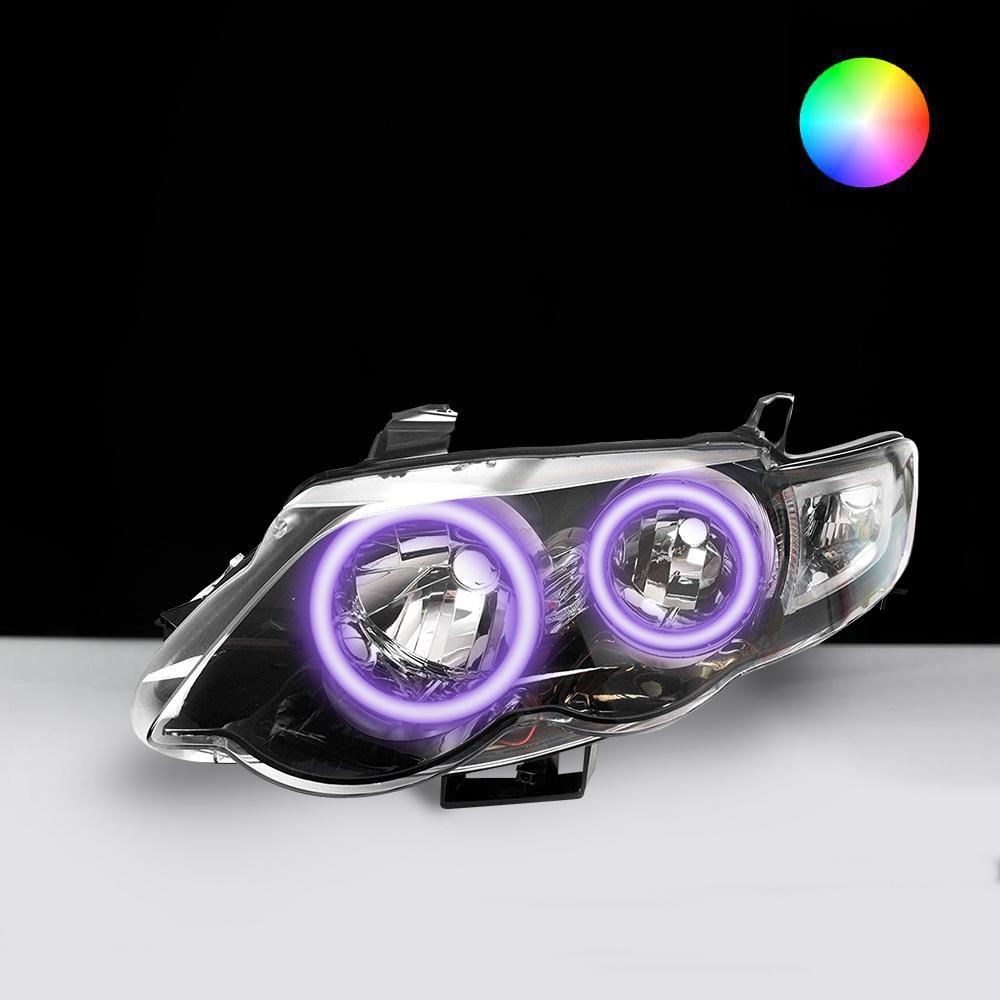 Ford FG XR6 XR8 MK1 Headlights with purple LED angel eye halo lights by Spectrum