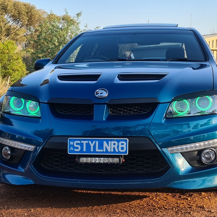 Holden VE HSV E1 E2 E3 Headlights with green LED angel eye halo lights by Spectrum