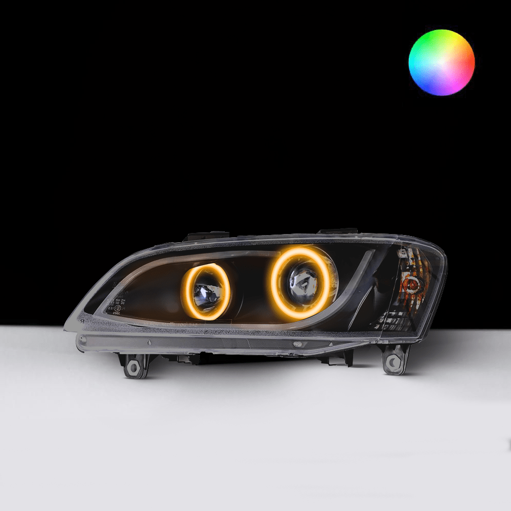 Holden VE Series 1 Black DRL Headlights with orange LED angel eye halo lights by Spectrum