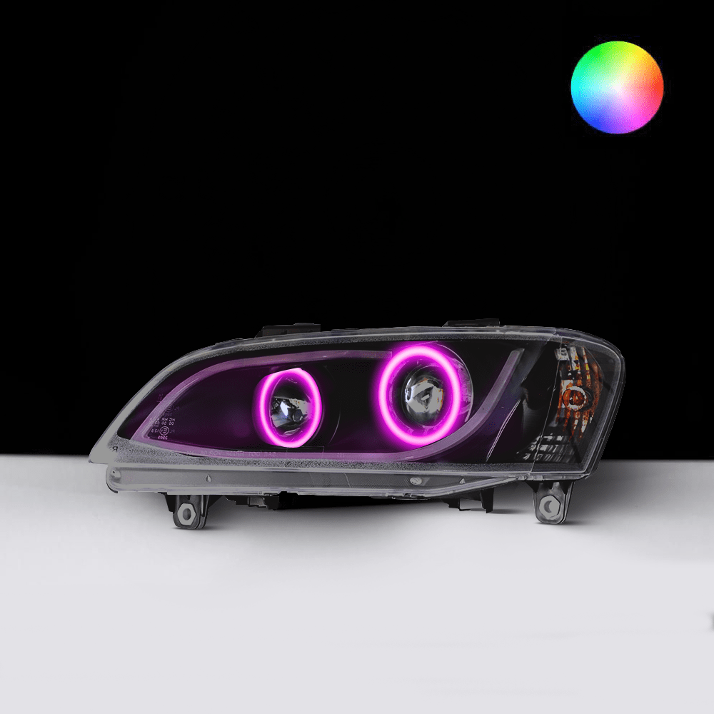 Holden VE Series 1 Black DRL Headlights with pink LED angel eye halo lights by Spectrum