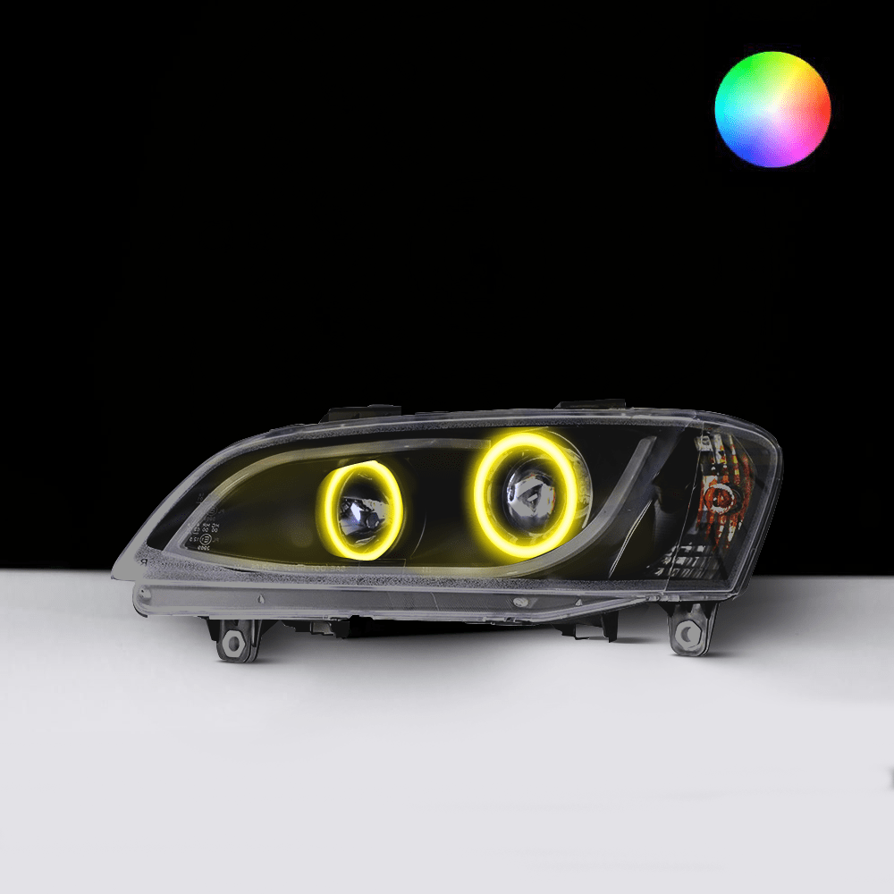 Holden VE Series 1 Black DRL Headlights with yellow LED angel eye halo lights by Spectrum