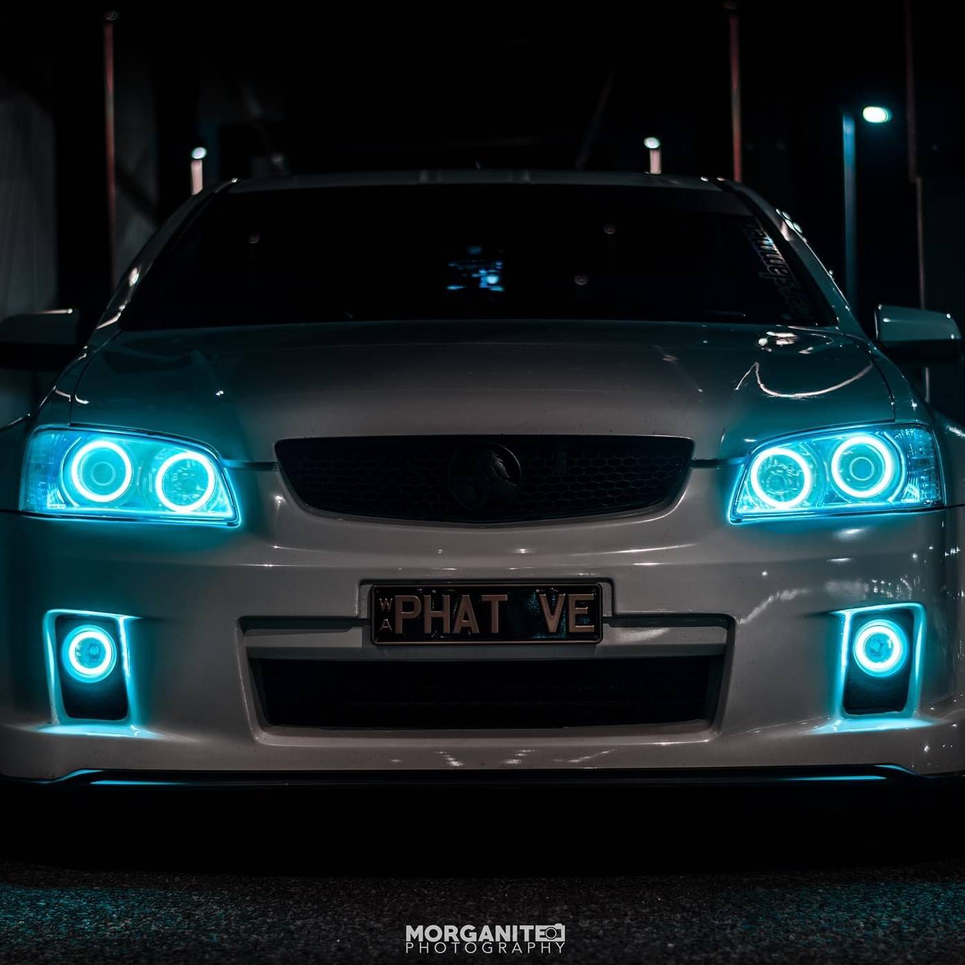 Holden VE Series 1 Headlights with cyan LED angel eye halo lights by Spectrum