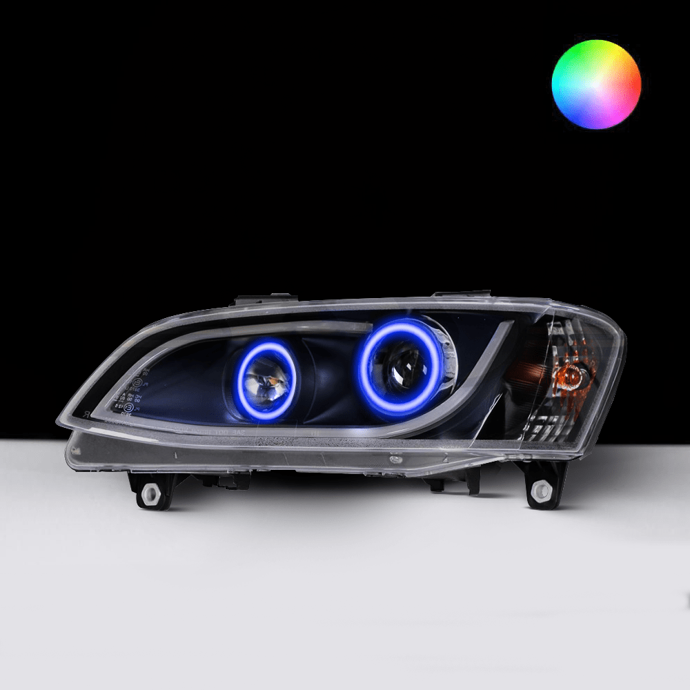 Holden VE Series 2 Black DRL Headlights with blue LED angel eye halo lights by Spectrum