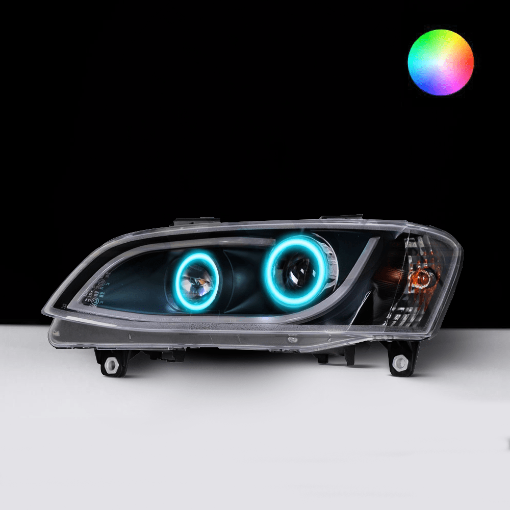 Holden VE Series 2 Black DRL Headlights with cyan LED angel eye halo lights by Spectrum